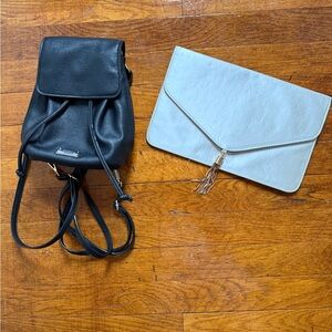 Black Leather Backpack and White Clutch Set